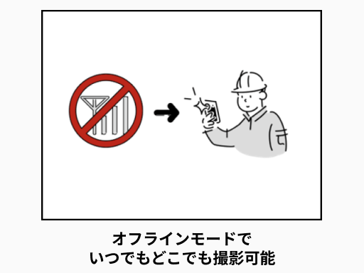 オフラインモードで通信環境が悪くても撮影可能