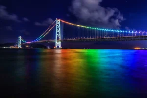 明石海峡大橋　ライトアップ　夜